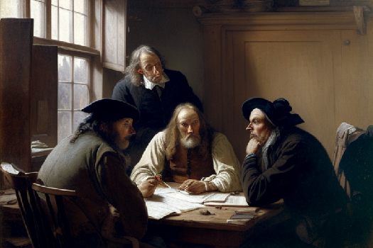 decision making group, in the style of Rembrandt